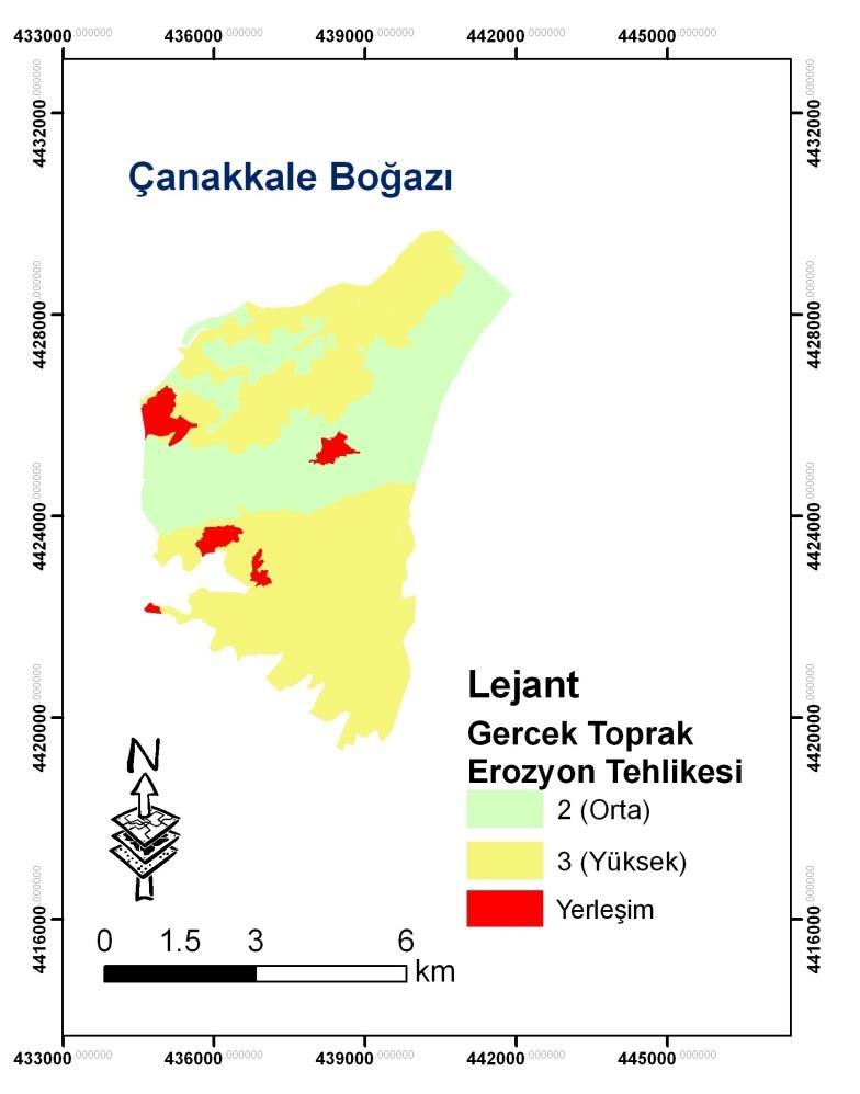 Çalışma alanı potansiyel toprak erozyon riski. Çizelge 6.