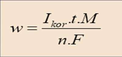 Sulu bir çözeltide, belirli bir zamanda, anotta çözünen veya katotta biriken (kaplama yapılıyor ise) metal miktarı genel Faraday eşitliği kullanılarak da bulunabilir.
