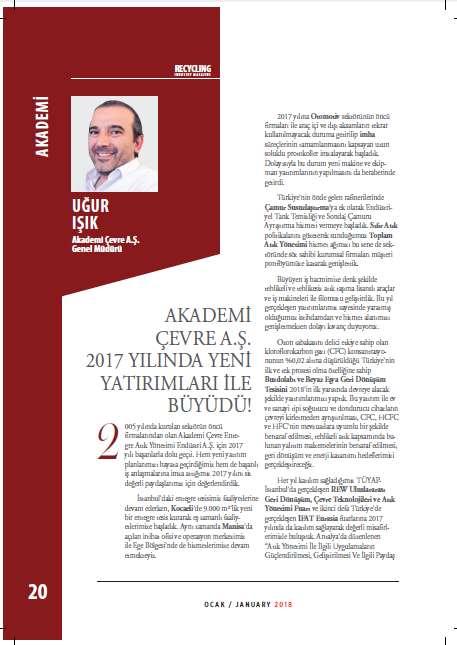 RECYCLING DERGİSİ- YAYIN 28 Aralık 2017 AKADEMİ ÇEVRE