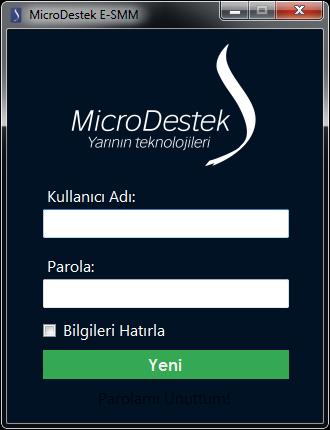 Yeni Kullanıcı Tanımlama Uygulama ilk kullanıma özel olarak, Giriş ekranında kullanıcıdan bir hesap tanımlamasını talep eder. Yeni butonuna tıklayarak, Yeni Kullanıcı Tanımlama ekranı açılır.