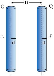 Örnek : Yarıçapı d olan çok uzun iki silindir, şekilde gösterildiği gibi birbirlerine paraleldir ve eksenleri arasındaki mesafe D' dir.