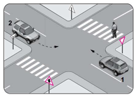 Which one of the following is strictly said about vehicle driver number 2, which is multiplied by vehicle number 1 from the rear?