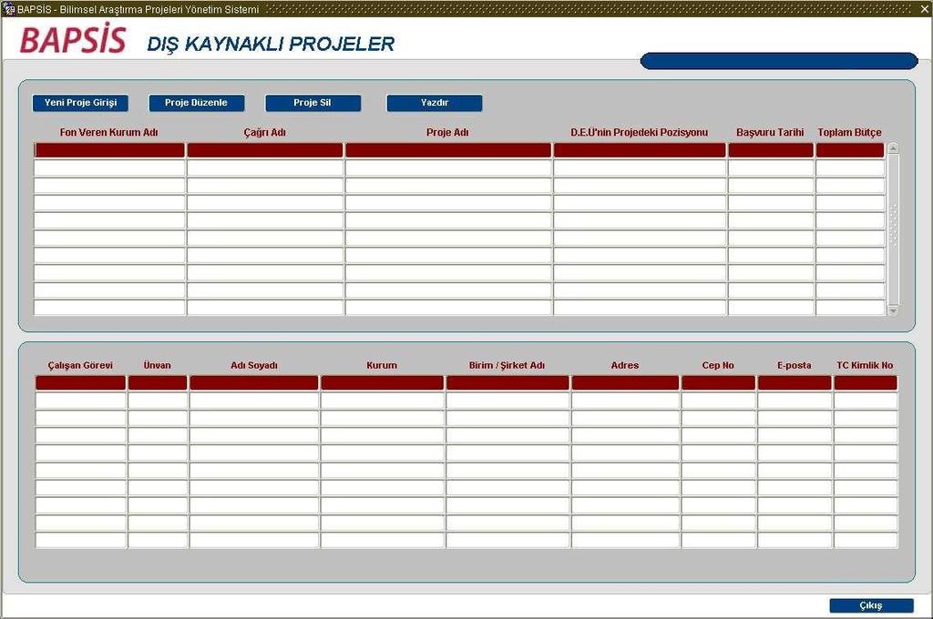 BAPSİS DIŞ KAYNAKLI PROJELER EKRANI Sayfa Hakkında Bu ekran; akademik personelin Dokuz Eylül Üniversitesi Bilimsel Araştırma Projeleri Koordinatörlüğü dışında TÜBİTAK, T.C.