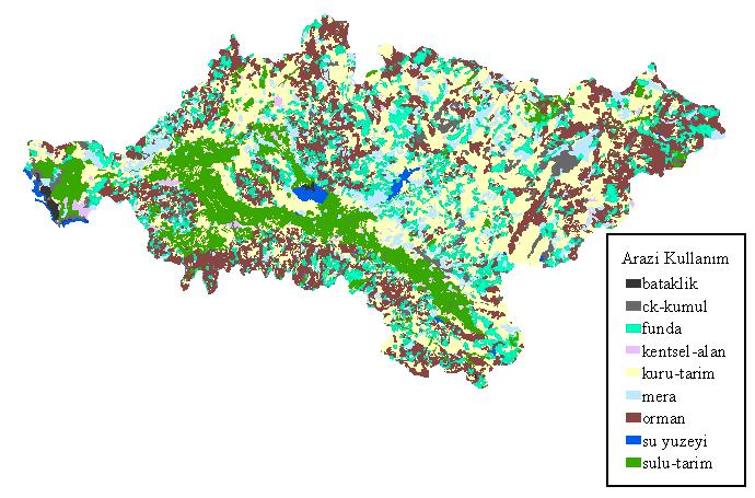 Şekil 4.17 Gediz havzası arazi kullanım türleri Yapılan sınıflandırmanın doğruluğu, sınıfları bilinen eğitim setindeki alanlar ile denenmiştir.