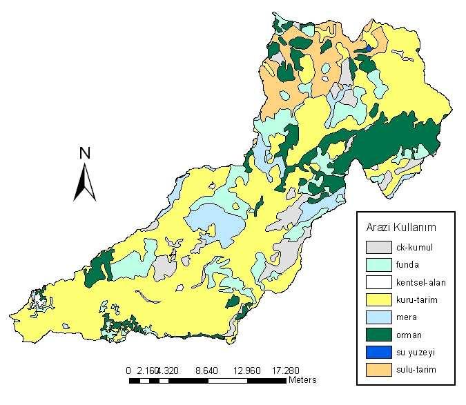 Şekil 4.25 Selendi-1 havzası arazi kullanım haritası Selendi-1 Havzası nda Şekil 4.25 de de görüldüğü gibi hakim olan arazi kullanım türü 376.8 km 2 lik kaplama alanı (%52,3) ile kuru tarımdır.