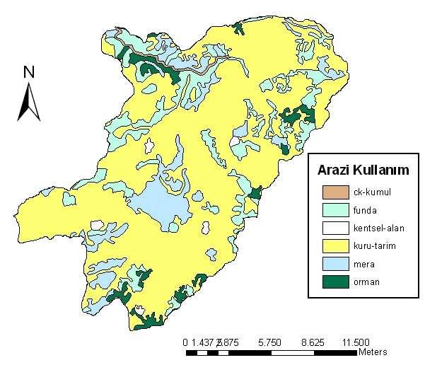 Şekil 4.28 Selendi-2 havzası arazi kullanım haritası Selendi-2 Havzası nda Şekil 4.28 de de görüldüğü gibi hakim olan arazi kullanım türü 172.5 km 2 lik kaplama alanı (%73.7) ile kuru tarımdır.