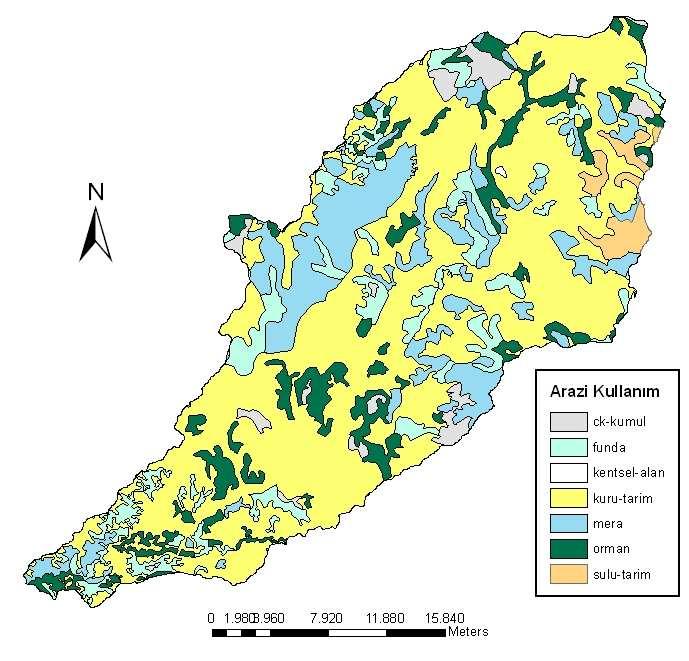 Şekil 4.31 Deleniş-1 havzası arazi kullanım haritası Deleniş-1 Havzası arazi kullanımı bakımından değerlendirildiğinde, en yüksek kaplama alanına kuru tarımın sahip olduğu görülmektedir.