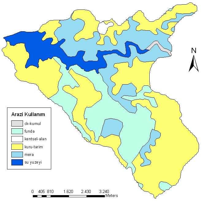 Şekil 4.34 Deleniş-2 havzası arazi kullanım haritası Deleniş-2 Havzası nda, arazi kullanım türlerinden kuru tarım alanları havzanın %47.9 unu (19.4 km 2 ) kaplamaktadır.