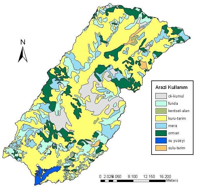 Şekil 4.37 Demirci havzası arazi kullanım haritası Demirci Havzasının arazi kullanım durumu ve arazi kullanım türlerinin alansal dağılımı incelendiğinde, birinci sırayı %51.4 ile (495.