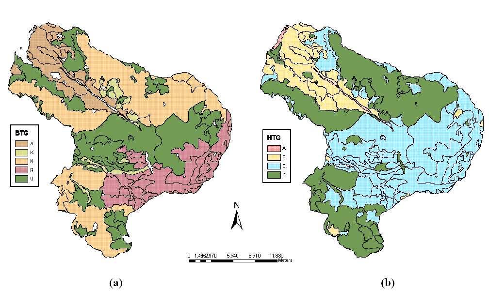 ait Büyük Toprak Grupları ve Hidrolojik Toprak Grupları Şekil 4.48 de, Arazi Kullanım Haritası ise Şekil 4.49 da verilmiştir. Şekil 4.48 a. Kocaçay havzası büyük toprak grupları haritası, b.