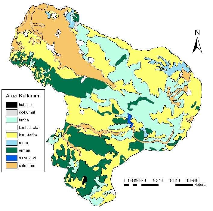 Şekil 4.49 Kocaçay havzası arazi kullanım haritası Kocaçay Havzasında, arazi kullanım türleri içerisinde kuru tarım, alansal dağılıma göre birinci sırada yer almaktadır.