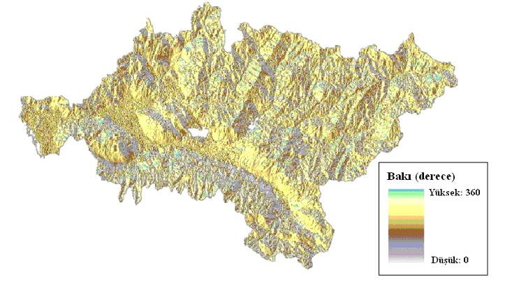 derece arasında pozitif değerler alır. 0-360 derece arasında 0 kuzey, 90 doğu, 180 güney, 270 batı olarak bilinir. Bakı değerinin 1 olması, bu noktanın düz olduğu anlamı vermektedir.