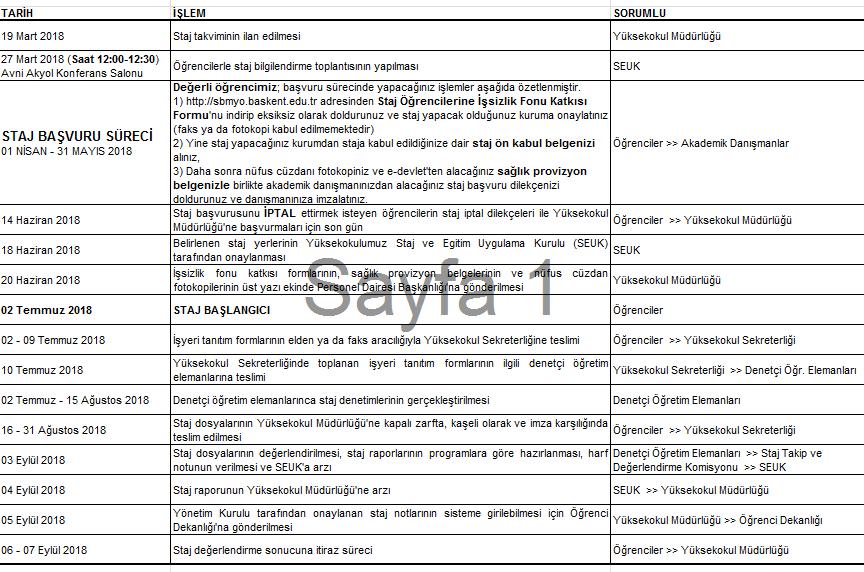 2017-2018 AKADEMİK YILI STAJ