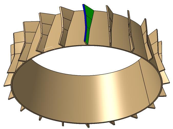 Kanat giriş açısı: Kanat giriş açısının etkilerini görmek için dönme eksenine açılı, disk tarafında paralel olacak şekilde hava yönlendiricisi tasarlanıp