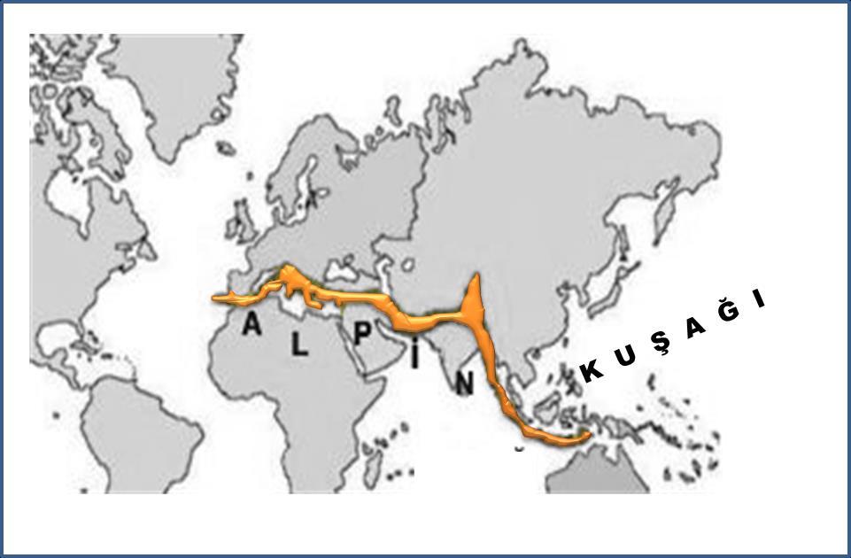 Şekil 2: Türkiye'nin içinde yer aldığı Alpin Orojenez Kuşağı (Wikipedi,2017).