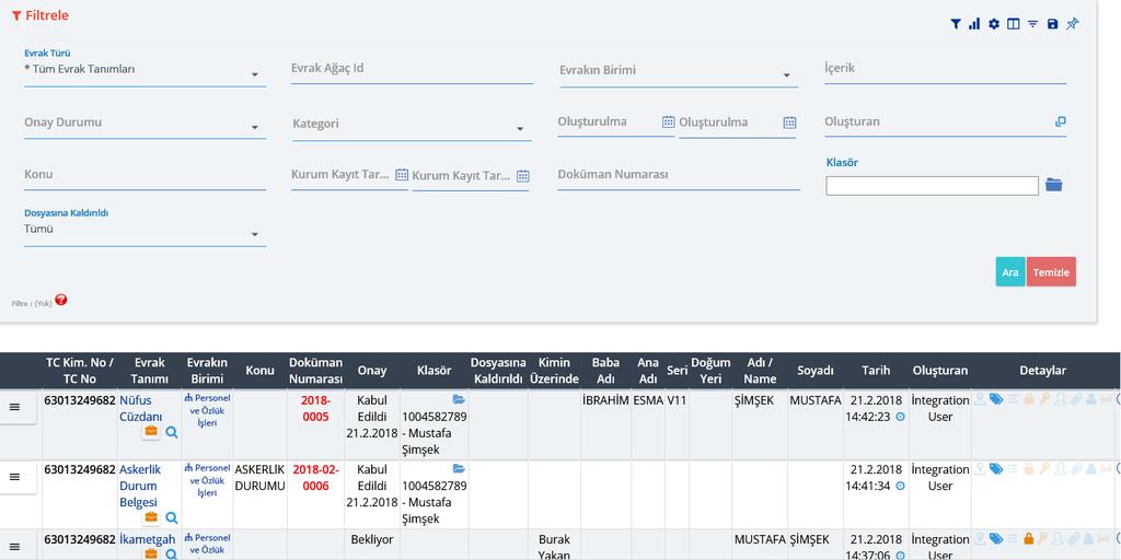 Grid Görünüm seçilir ise