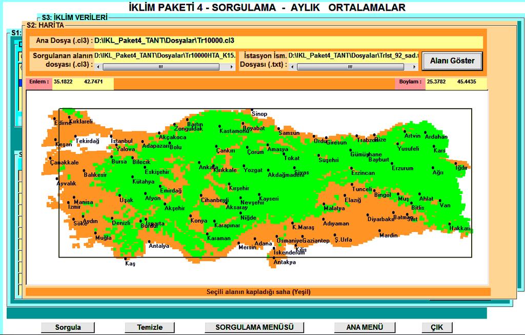 işlemlerini yapar (Şekil 22). Yazılımda kullanılan harita, Gürbüz Mızrak tarafından geliştirilmiş İklim Paketi 4 bilgisayar yazılımı kullanılarak oluşturulmuştur.