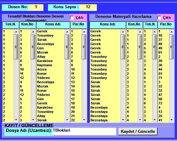 Şekil 3: Programın çıktısı, deneme planı ve materyali hazırlama bilgileri.