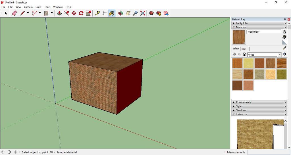 SketchUp Yazılımında ilk 3 Boyutlu Modelinizi Yaratmak Boya Kutusu (Paint Bucket) aracı imleciyle, modelinizin bir yüzeyine tıklama yöntemiyle boyama işlemini uygulayınız.