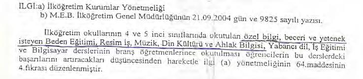 2005 yılında Ankara pilot ilköğretim okullarında görülen İlköğretim ders çizelgesi. (Cumhuriyet gazetesinde yayınlanmıştır.