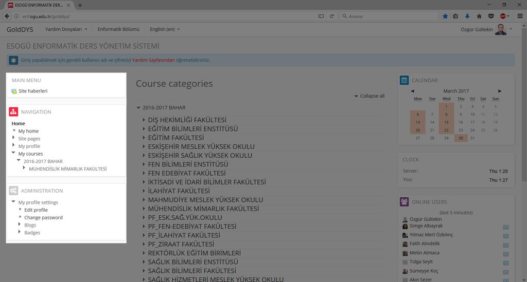 14 ESOGÜ Enformatik Ders Yönetim Sistemi (devamı) Gezinme ve