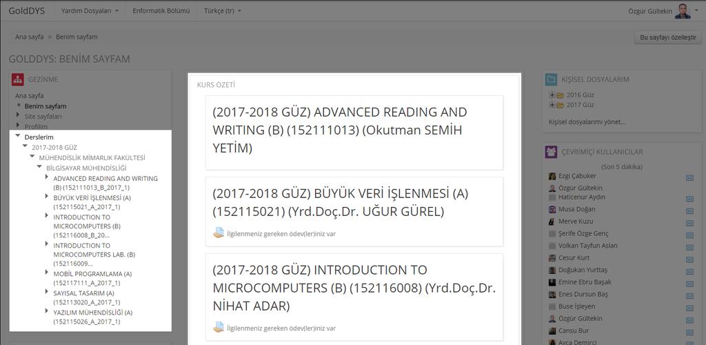 23 Tanımlı Dersleriniz OGUBS de açılmış olan