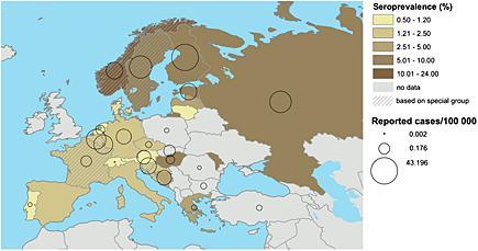 15 Şekil 1.6: Avrupa ülkelerinde RSKA nın seroprevalansı ve insidansı. Daire ile işaretli alanlar bildirimi yapılan vaka sayılarını göstermektedir.