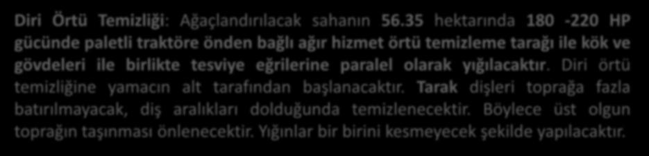 3.1.2-Ağaçlandırma Alanının Hazırlanması Diri Örtü Temizliği: Ağaçlandırılacak sahanın 56.