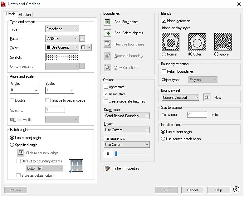 AutoCAD 2014 Kullanımı Hatch (Tarama) Komutu HATCH (TARAMA) KOMUTU Hatch komutu özellikle kesit görünüş çizimlerinde kullanılan tarama işlemi için