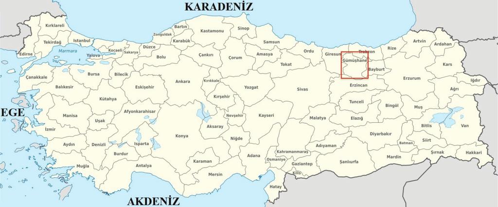 2. GÜMÜŞHANE YE GENEL BAKIŞ GÜMÜŞHANE COĞRAFİ YERLEŞİM ALANI 2. GÜMÜŞHANE YE GENEL BAKIŞ GÜMÜŞHANE COĞRAFİ YERLEŞİM ALANI Şekil 1.