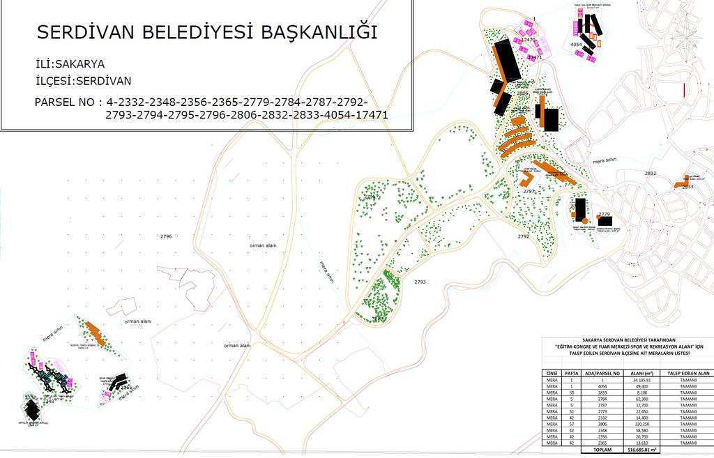 1.16. Kırantepe Eğitim-Kongre ve Fuar Merkezi, Spor ve Rekreasyon Alanı Projesi Vaziyet Planı Çalışması Serdivan İlçe sınırları içerisinde 516.