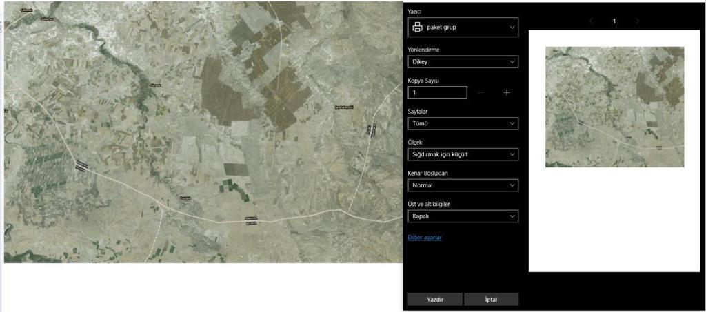 6.1. Ekran Görüntüsü Yazdırma Çıktısını almak istediğimiz harita için gerekli olan ayarlar düzenlenir ve çıktıya hazır hale getirilir.