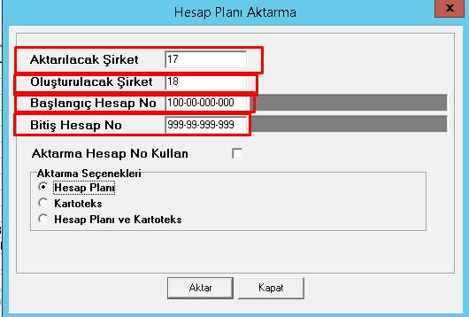 Hesap Planı Aktarma 2017 yılında kullanılan hesap planındaki hesapları 2018 şirketine aktarmayı sağlar.