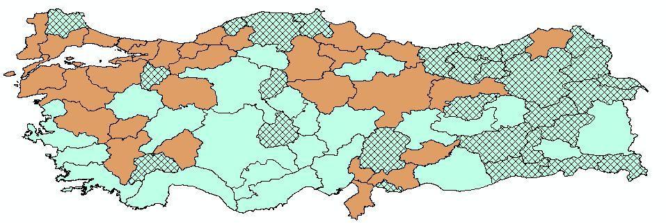 Çamur Kurutma Optimizasyonu: Sonuçlar Taralı iller: Arıtma tesisi bulunmayan iller.