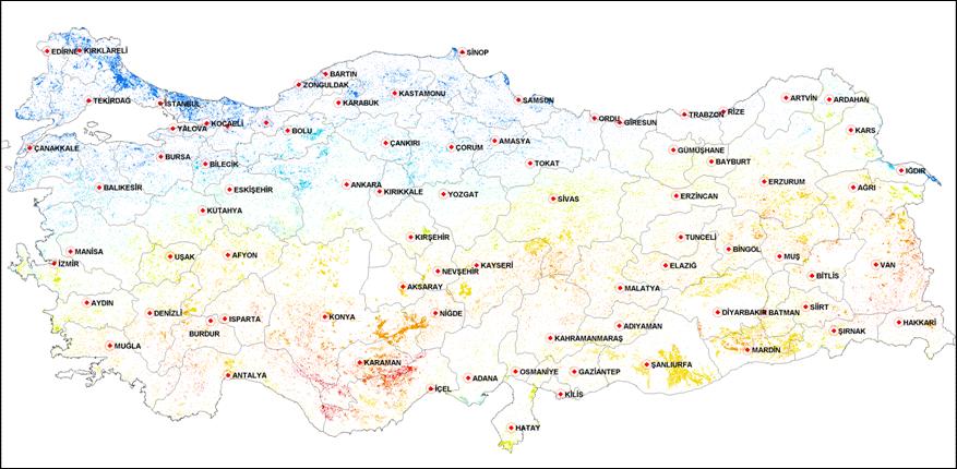 Güneş Enerjisi Potansiyelinin Elektrik Üretimi Amaçlı Kullanımı Mevcut Uygun Sahalar (Tüm TR 38.5 paralel ve altı, toplam yaklaşık 11.