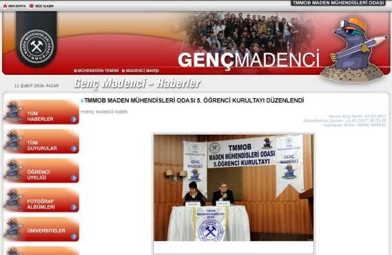 GENÇ MADENCİ WEB SİTESİ Öğrenci üyelerimiz için hazırlanan ve