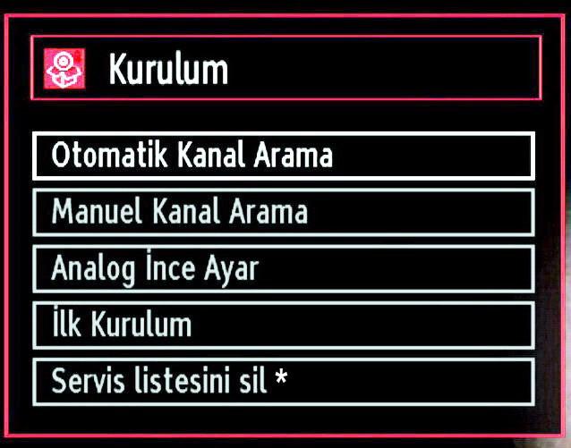 Kanal listesinden çıkmak ve TV yi seyretmek için OK tuşuna basınız. Kurulum Uzaktan kumanda üzerindeki MENU tuşuna basınız ve veya tuşunu kullanarak Installation (Kurulum) simgesini seçiniz.