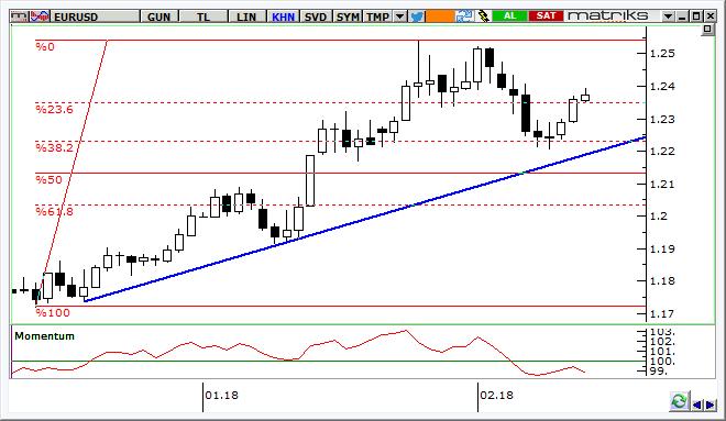 EUR/USD Teknik Analizi Paritede 1,25 civarından yaşanan geri çekilme sonrasında 1,22 üzerinde tepki alımları geldiğini görüyoruz. Kısa vadede 1,2400 ve 1,2460 seviyeleri direnç olarak izlenebilir.