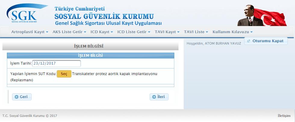 İşlemin Yapıldığı Tesis bölümünde ise hekimin görevli olduğu sağlık tesisleri görüntülenecek, TAVI işlemi hangi tesiste gerçekleştirilmiş ise hekim o tesisi işaretleyecektir.