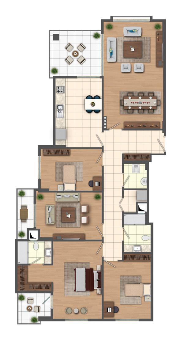 1 2 4+1 C1-C2 BLOK 1) Oda 11,70 m 2 2) Balkon 4,30 m 2 3) Ebv. Yatak Odası 18,72 m 2 4) Ebv.