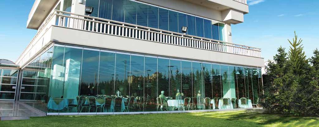 KCS ÜSTTEN ASKILI KATLANIR CAM SİSTEMİ KCS FOLDING GLASS DOOR SYSTEM KCS Üstten Askılı Katlanır Cam Sistemi Folding Glass Door System Sistem KCS Üstten Askılı Katlanır Cam Sistemi Materyal Alüminyum