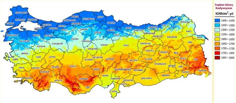 Bengi GÖZMEN ŞANLI, Elif TURNA DİLSEL Şekil 1. Türkiye güneşlenme haritası [EİE] Bu çalışma, 300 den fazla güneşli gün görerek 1. kuşakta yer alan Mersin İli için gerçekleştirilmiştir.