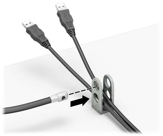 6. Aksesuar kablo sabitleyiciyi ortamınıza uygun vidaları kullanarak bir masaüstüne takın (vidalar ürünle birlikte verilmez) (1) ve ardından aksesuar