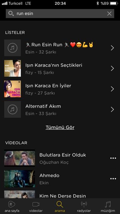 fizy Arama Bölümünde Kullanıcı