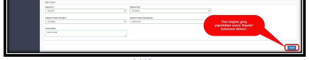 (şekil 7) Şekil 7 Çağrı merkezi kullanıcısı yeni başvuru ekranından istenilen