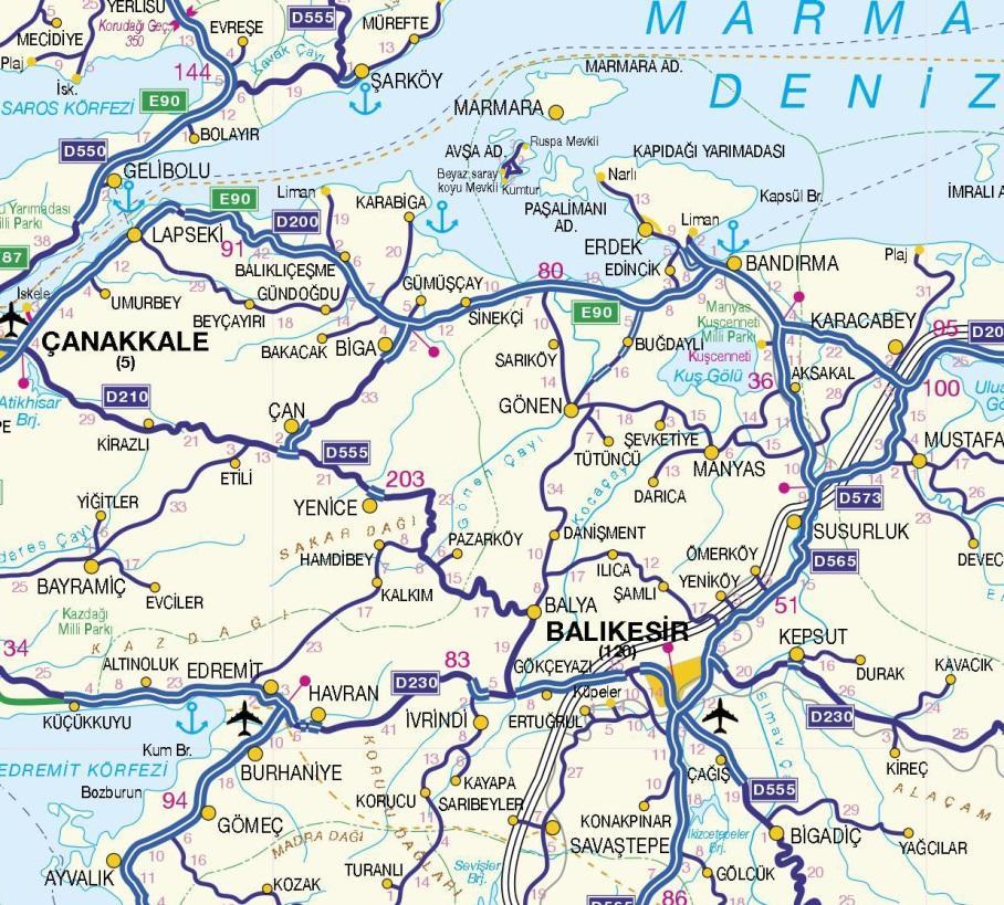 HARİTA 4: BALIKESİR KARAYOLLARI HARİTASI Planlama alanı Manyas Darıca yolu