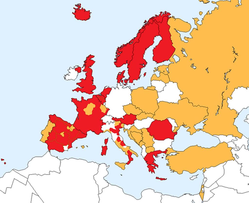 Temmuz 2012 itibariyle Avrupa ülkelerinde registry çalışmaları,