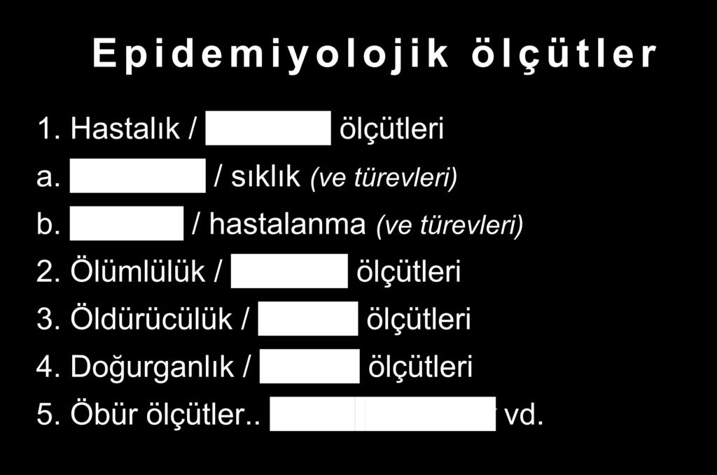 Ölümlülük / Mortalite ölçütleri 3. Öldürücülük / Fatalite ölçütleri 4.