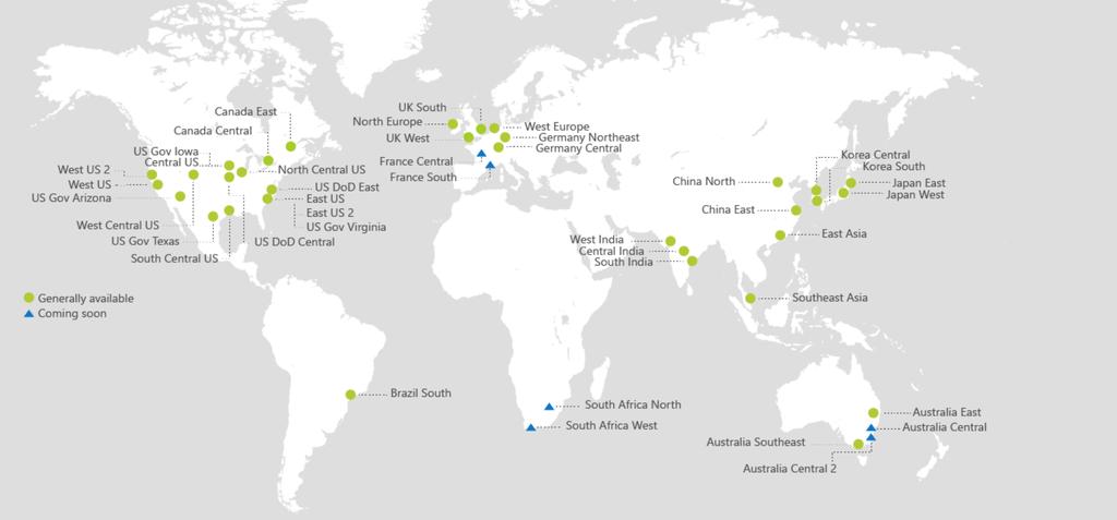 28 Windows Azure Server Bölgeleri Azure, bulutları dünyada 36 bölgede bulunmaktadır.