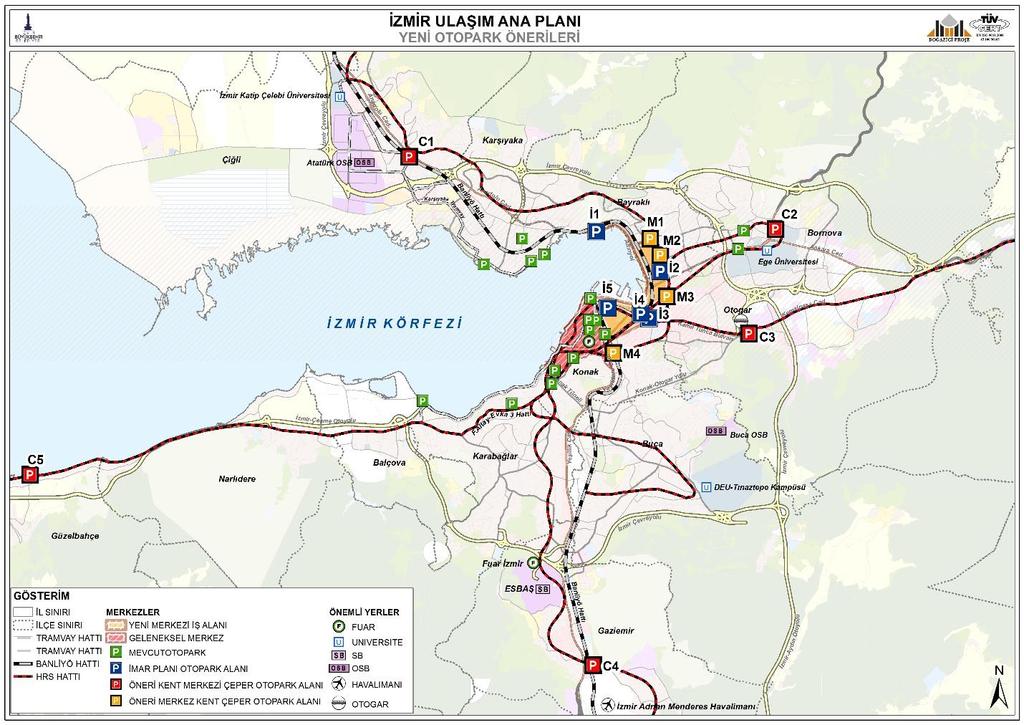 İZMİR ULAŞIM ANA PLANI İZMİR BÜYÜKŞEHİR BELEDİYESİ ALANI KENT İÇİ VE YAKIN ÇEVRE Şekil 38 